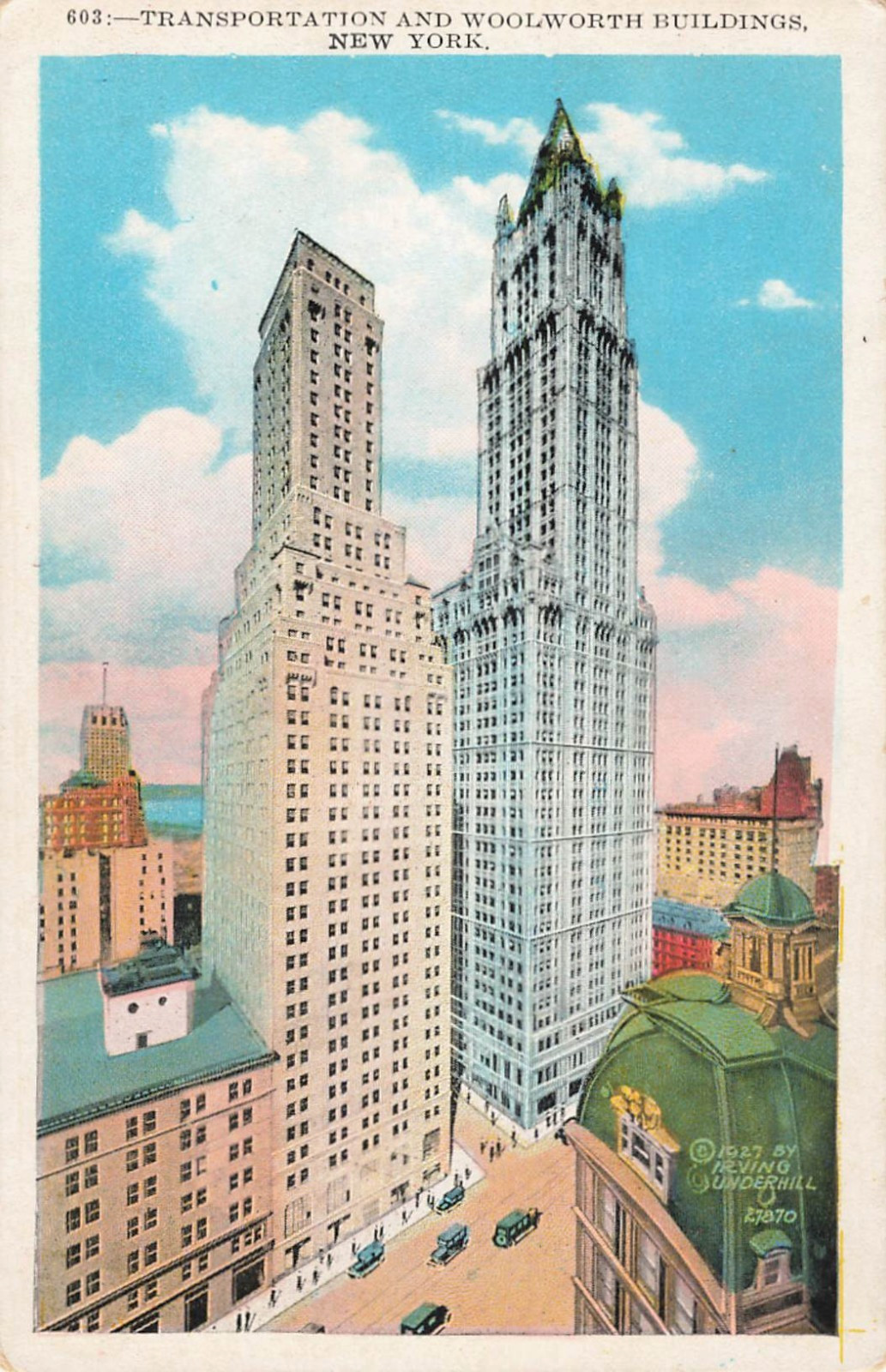Vintage Postcard, Transportation & Woolworth, Skyscraper, New York City, NY*