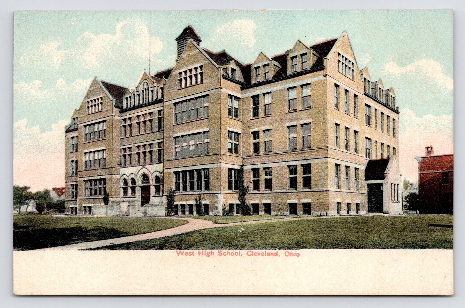 c1908~West High School~Street View~Cleveland Ohio OH~Antique Postcard