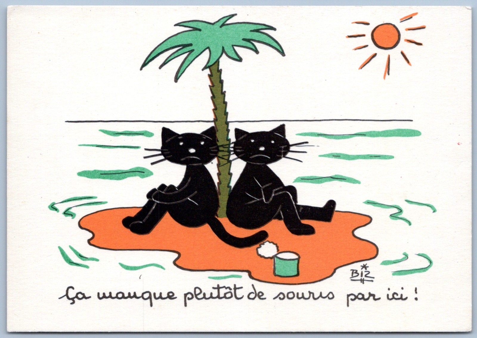 Postcard Black Cats Stranded On Island Lack Of Mice French Artist Biz 6×4 C136