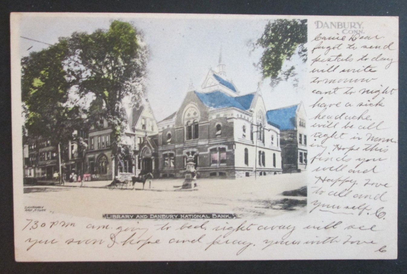 Library & Danbury National Bank Danbury CT Unposted UDB Postcard