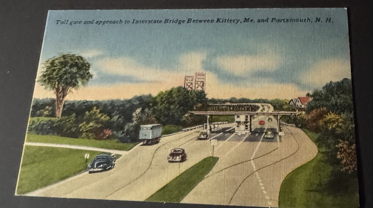 Vintage Linen Postcard Toll Gate & Approach Between Kittery Maine Portsmouth NH