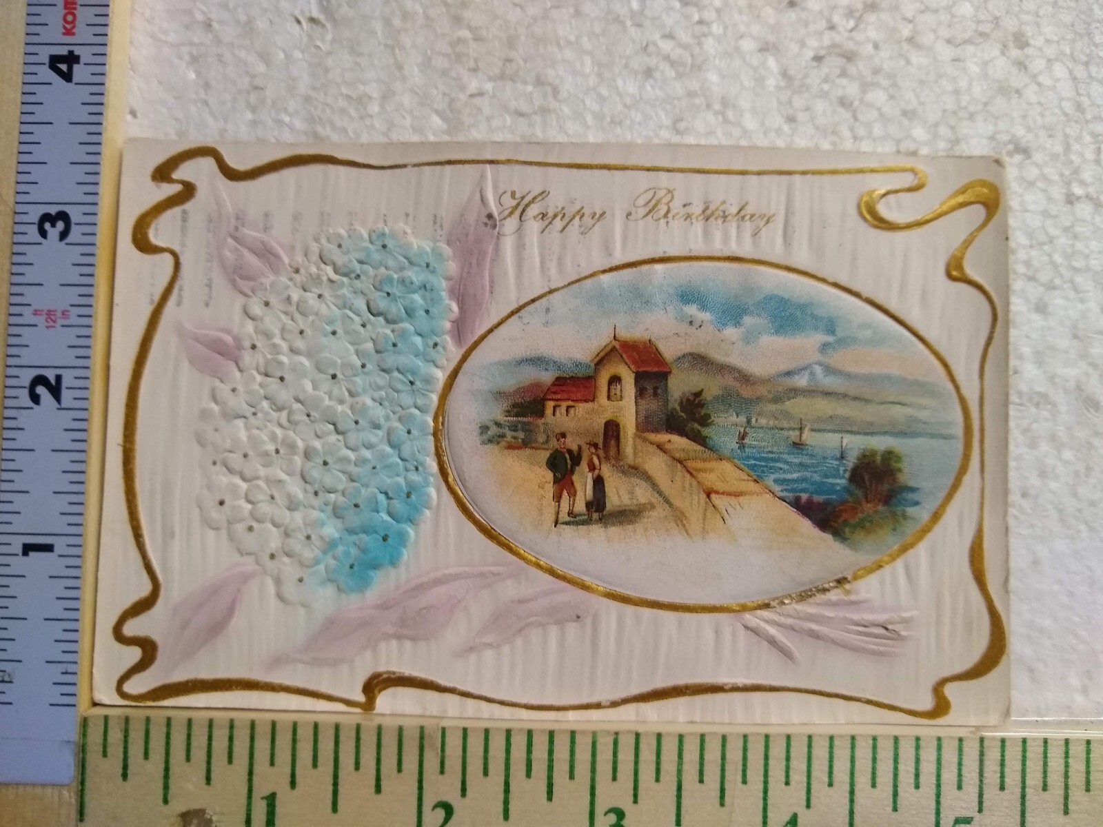 Postcard Embossed Rural Scene Art Print with Birthday Greetings