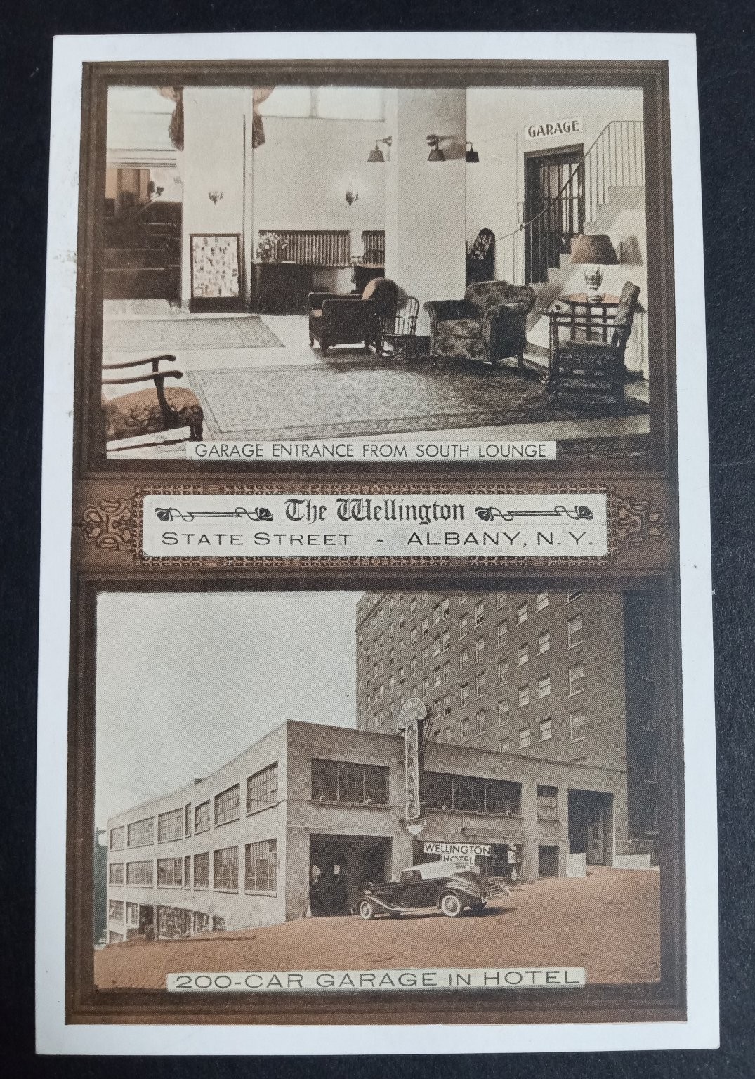 Wellington Hotel Albany NY Vintage Postcard – 200 Car Garage & Lobby