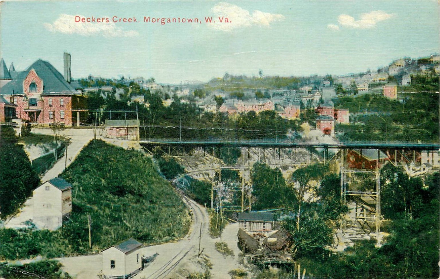 Morgantown WV Deckers Creek Railroad Bridge Scenic View Postcard c1910