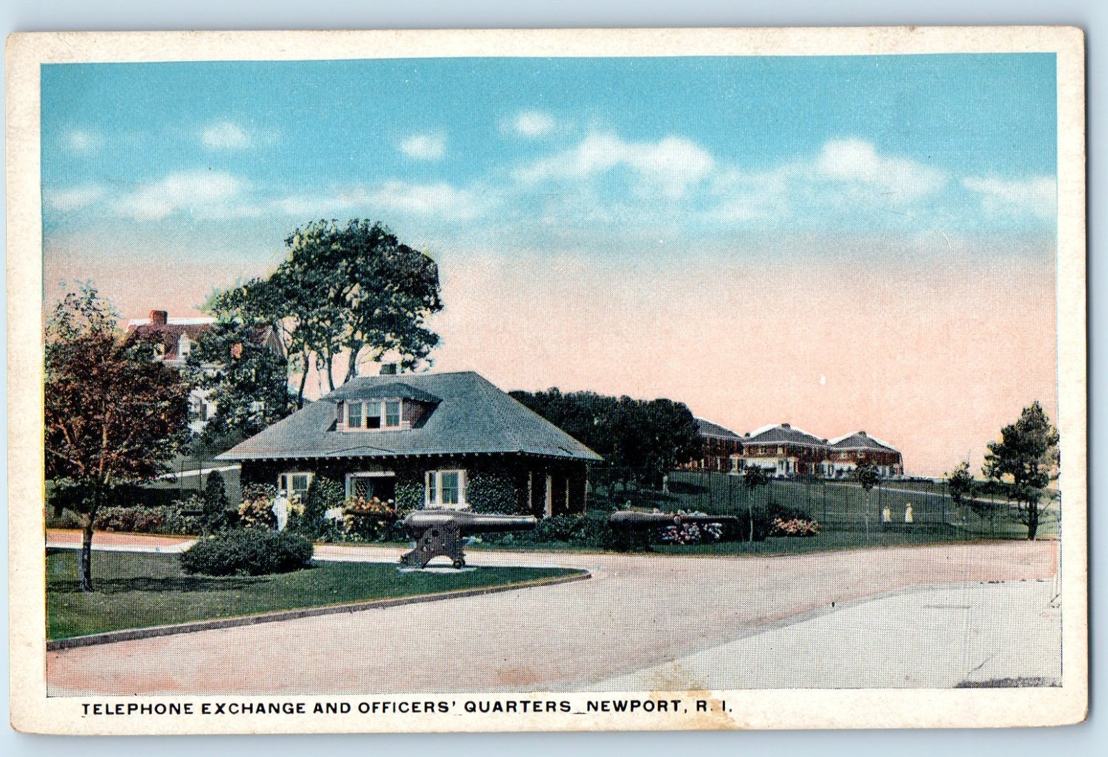 c1920 Newport Rhode Island Vintage Postcard Telephone Exchange Officers Quarters