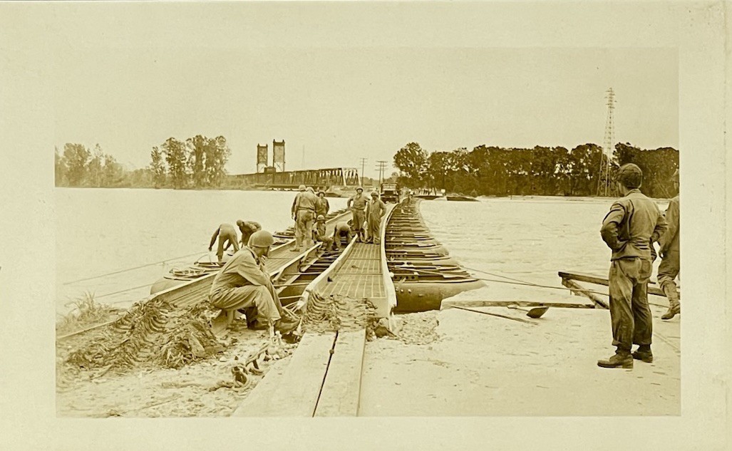 RPPC Pontoon Bridge Building Fort Smith Arkansas 1943 Flood Real Photo Postcard