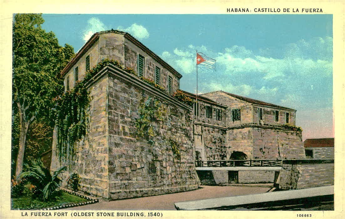 Vintage Havana Cuba Castillo de la Fuerza Fort Linen Postcard