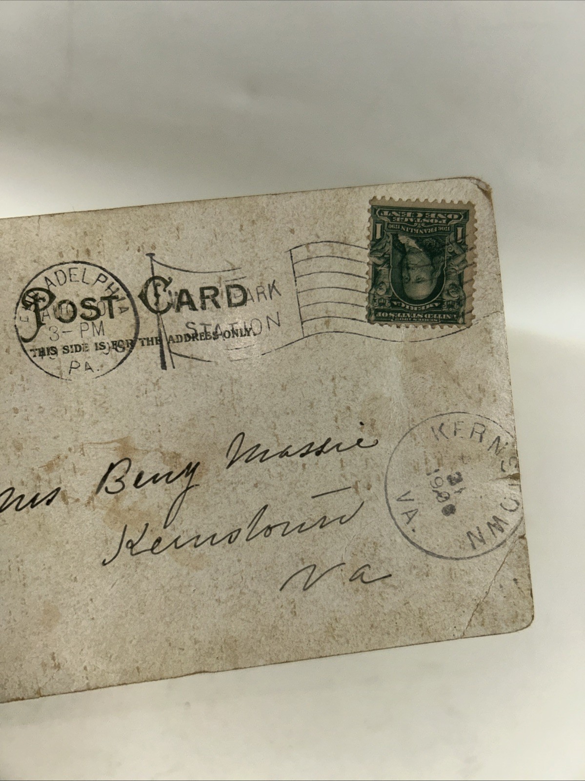 Postcard Philadelphia US Mint 1906 Green Franklin 1 cent Stamp