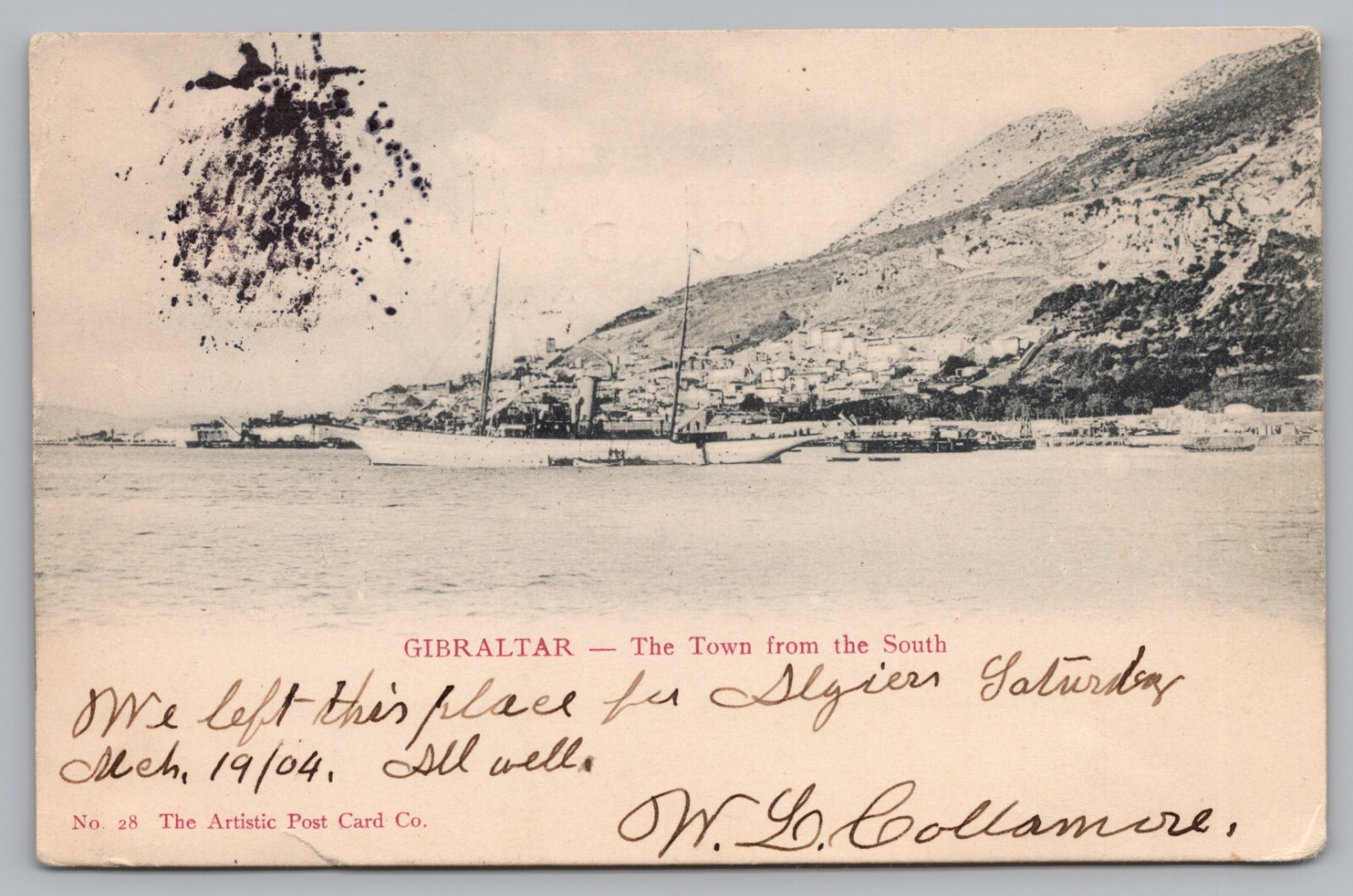 Postcard Gibraltar Town from the South Iberian Peninsula Posted 1904