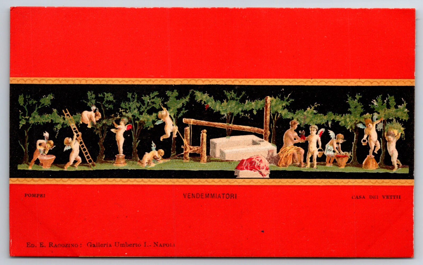 Italian Postcard Pompeii Casa Dei Vettii Harvesters c1901-1907 NP VGC