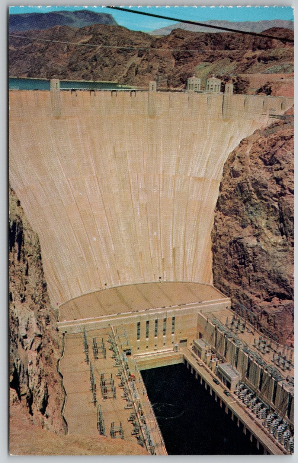 Hoover Boulder Dam Plastichrome Postcard Fortification Mtn Las Vegas News Agency