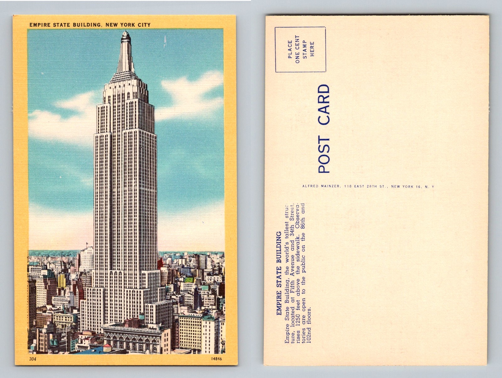 New York City, NY-New York, Empire State Building Skyline Vintage Postcard