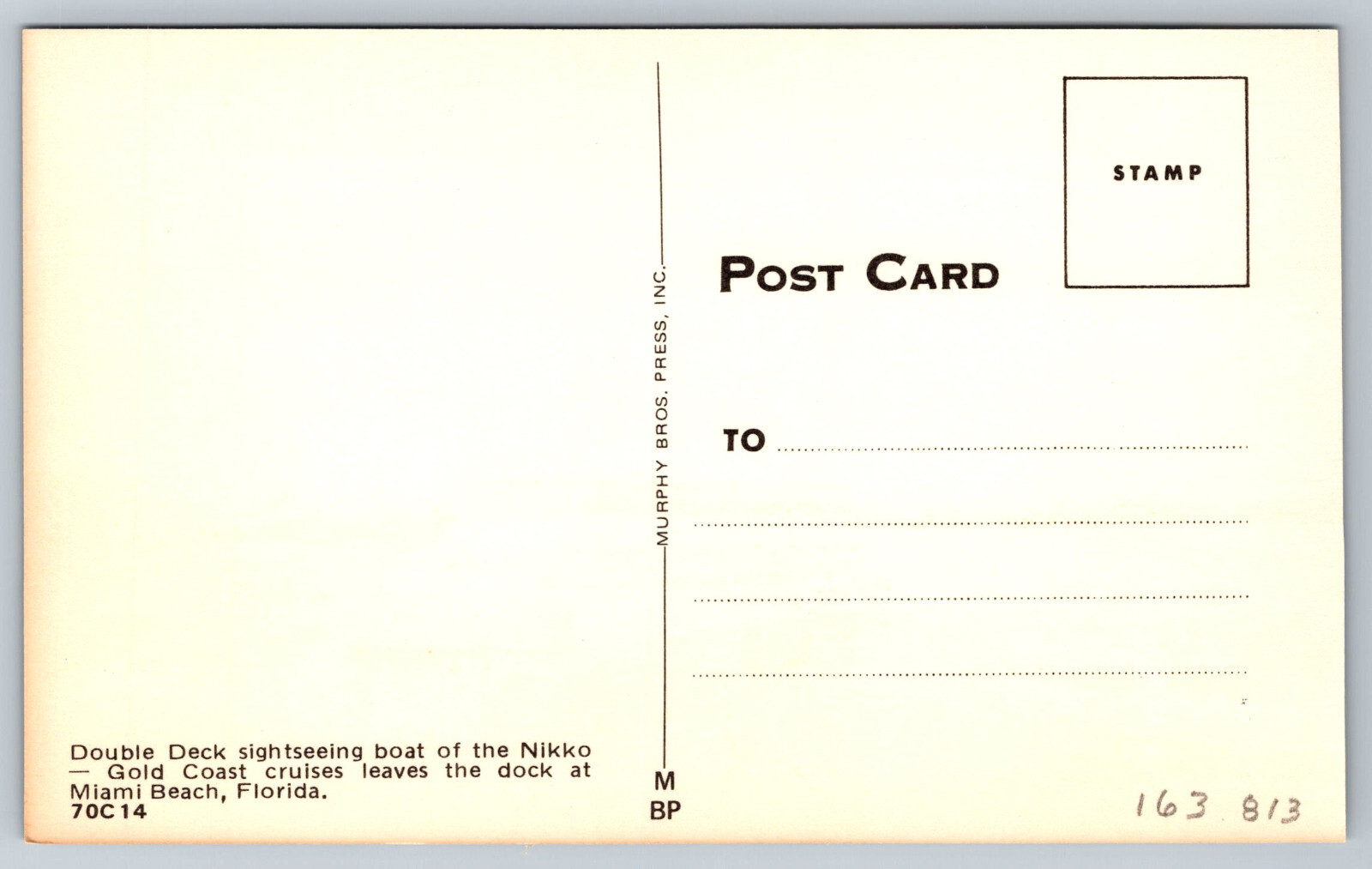Vintage Postcard FL Miami Beach Double Deck Sightseeing Boat Nikko -6346