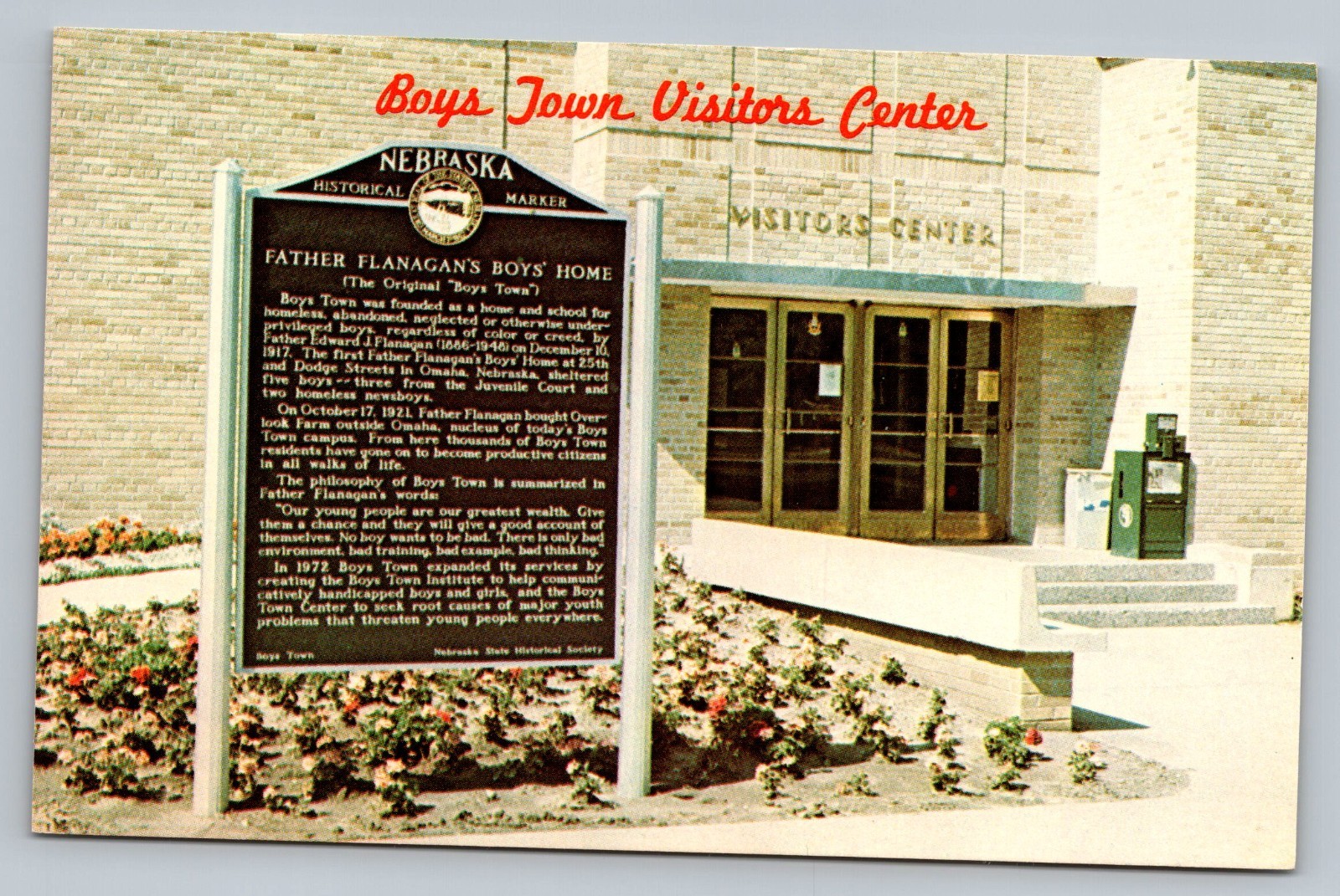Boys Town Visitors Center Entrance View With Sign Vintage Postcard