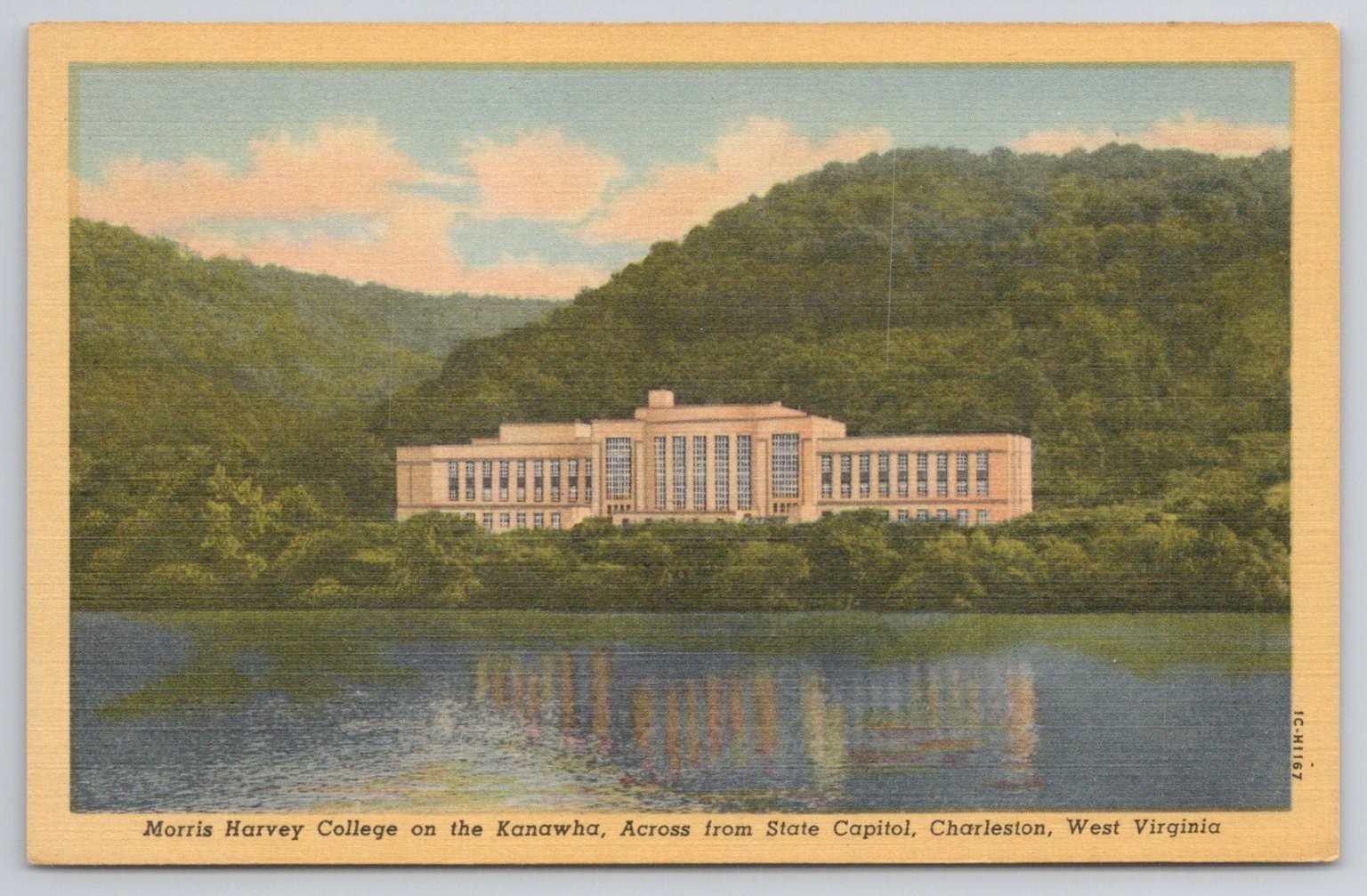 Morris Harvey College Kanawha River Charleston WV Curteich Linen Postcard 1940s