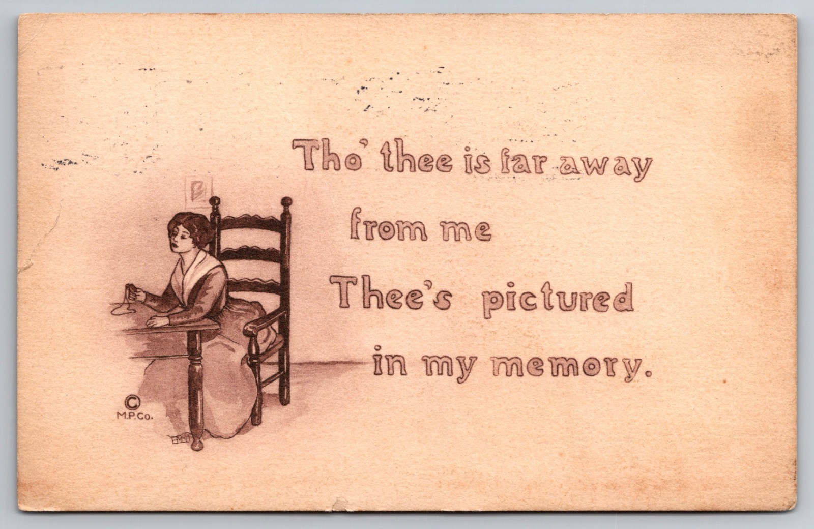 Girl Writes Letter – Sepia Quaker Series Posted 1912 – Majestic Publishing Co