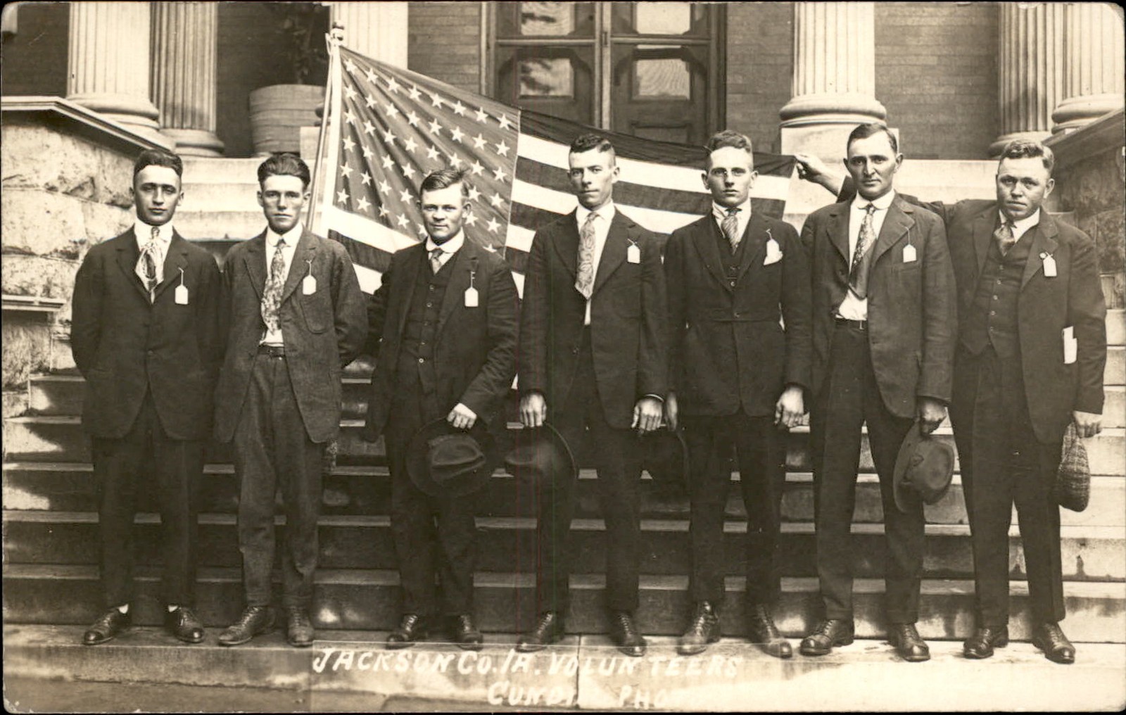 Jackson County Iowa IA Volunteer Group American Flag WWI Crisp RPPC Postcard