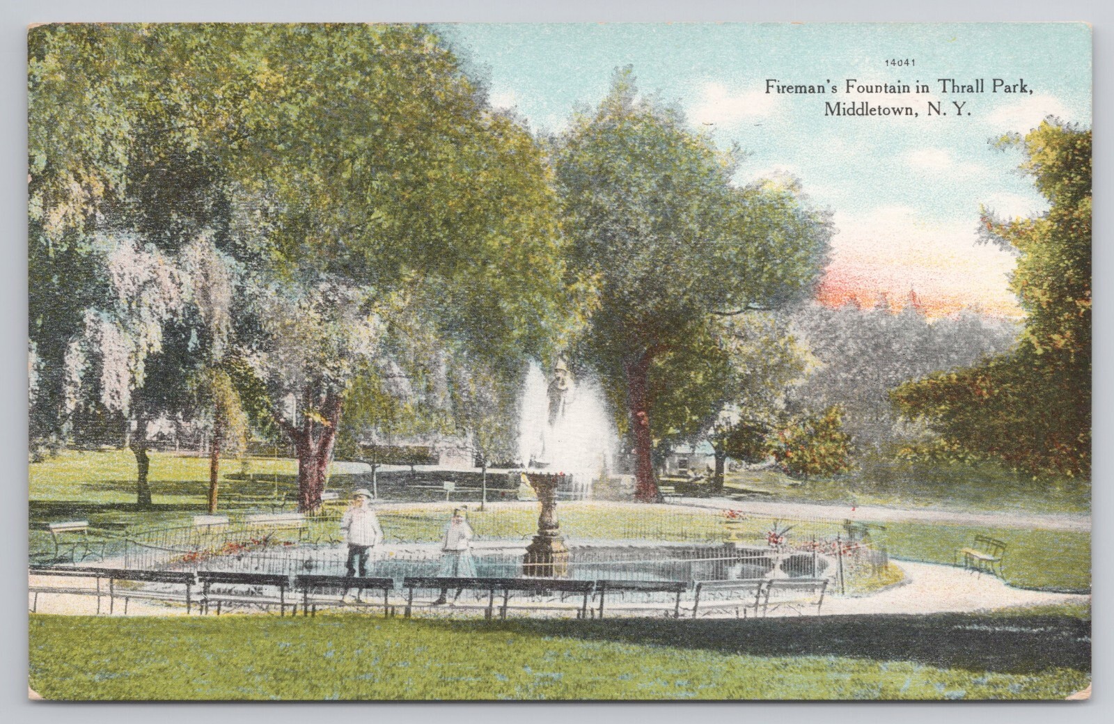 Fireman’s Fountain Thrall Park Middletown New York NY Postcard