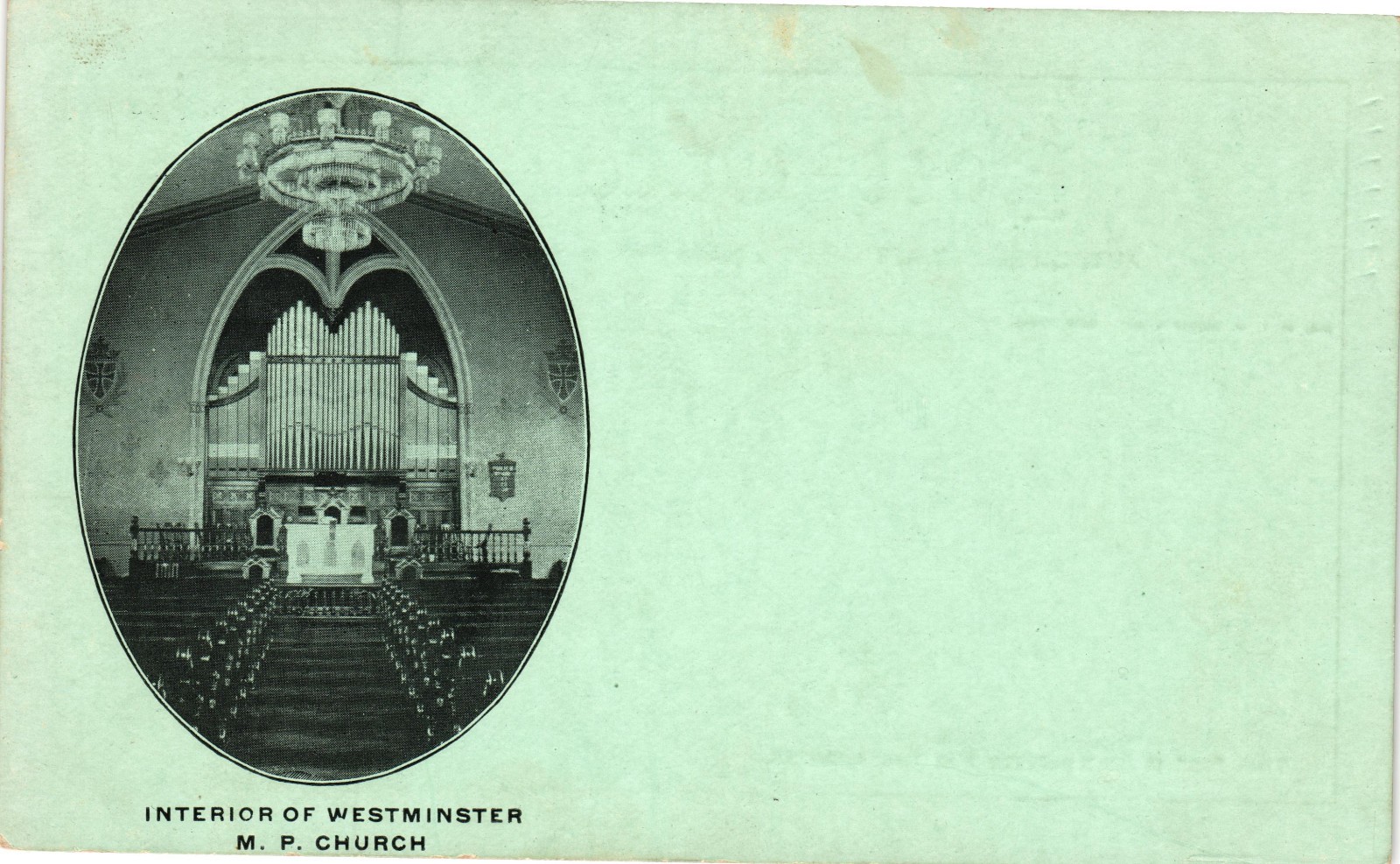 Antique Westminster Maryland M.P. Church Interior Pipe Organ Undivided Postcard