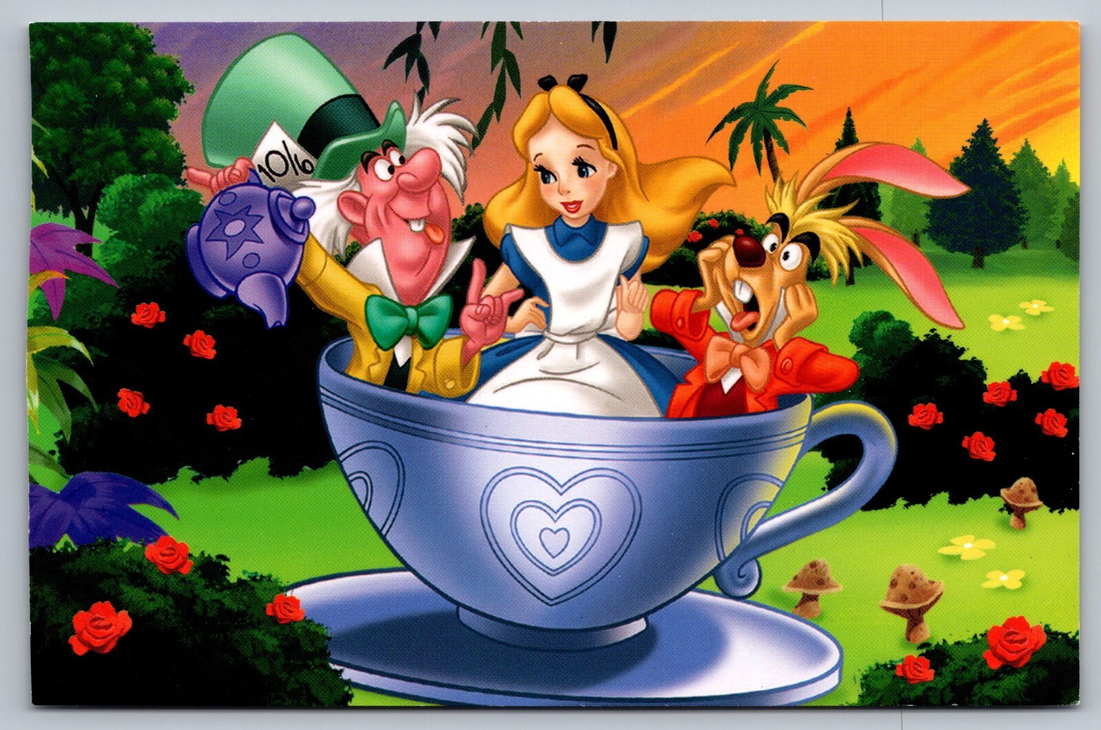 Disney World, Alice In Wonderland Teacup Mad Hatter Hare, UNPTD Vintage Postcard