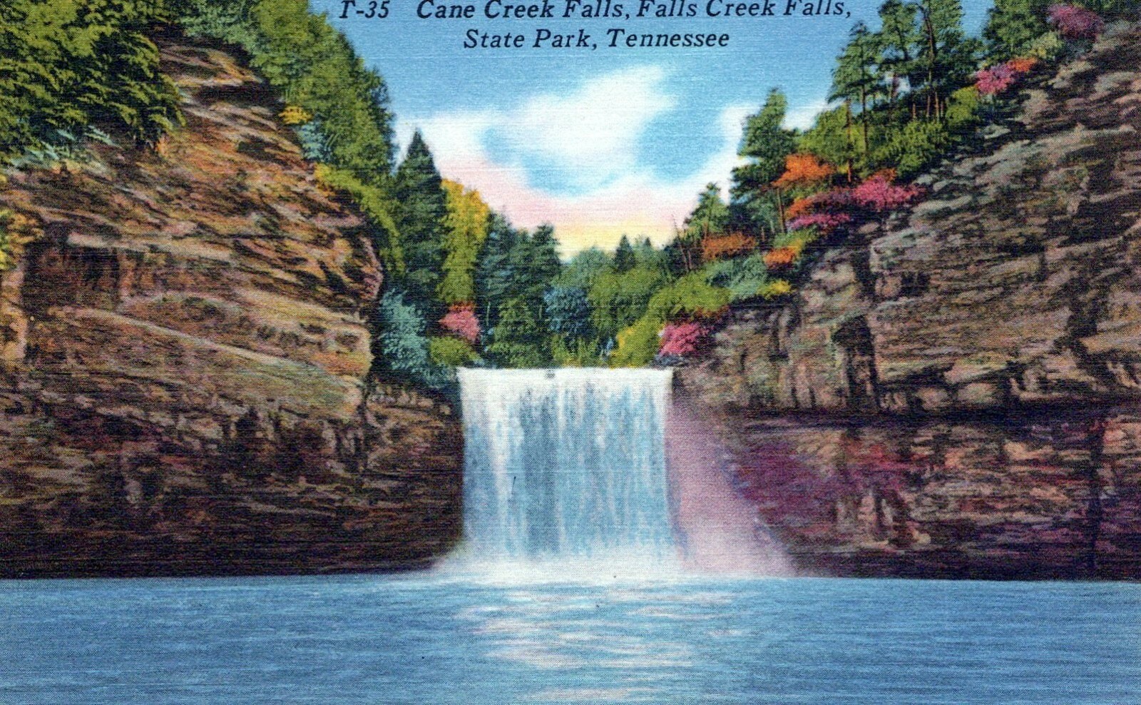 Cane Creek Falls Falls Creek Falls State Park Tennessee Linen Vintage Postcard