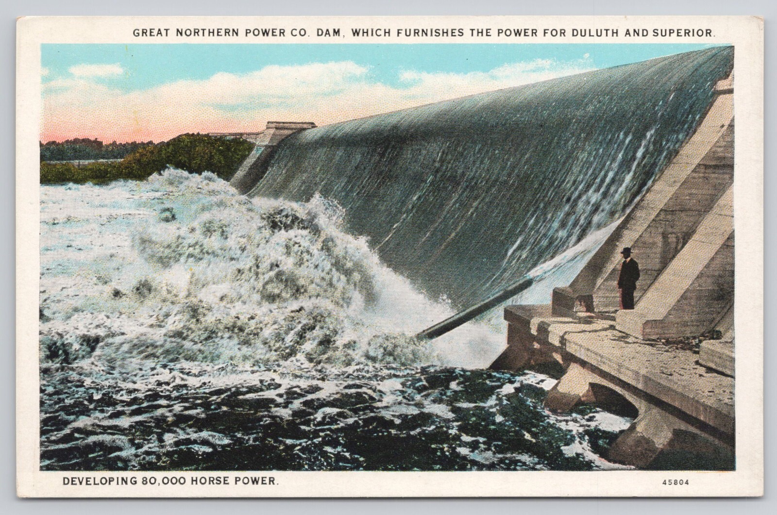 Great Northern Power Dam Powers Duluth and Superior Man Standing Postcard