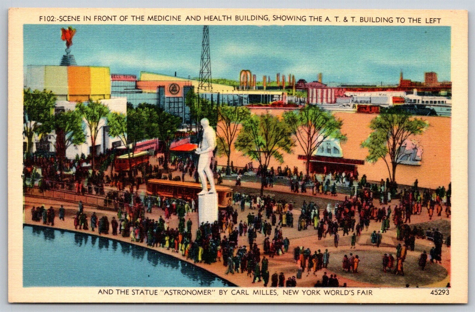 NY Worlds Fair 1939 Linen Postcard Scene Front Of Medicine Health Buildings