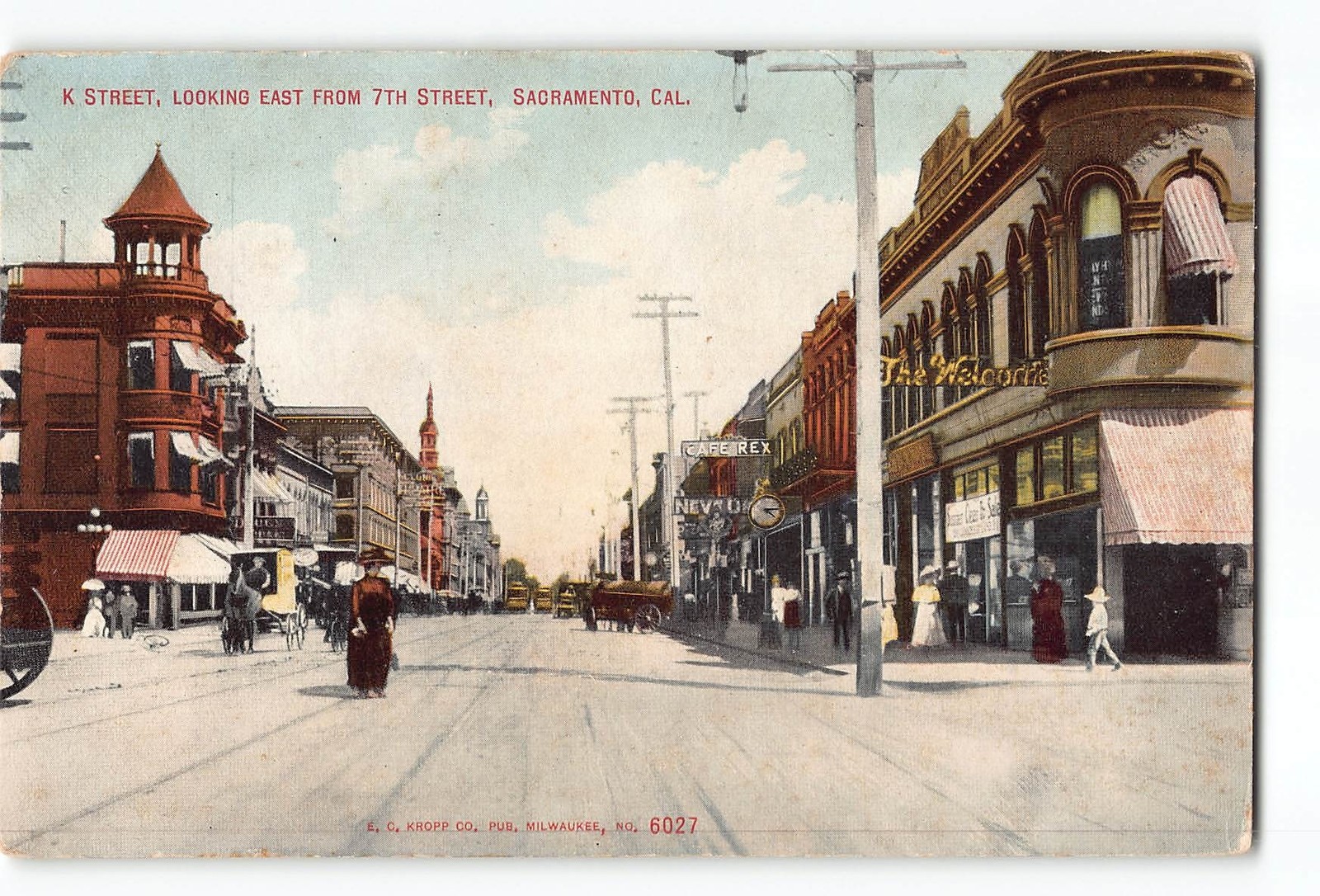 Sacramento California CA Postcard 1907-1915 K Street Looking East From 7th