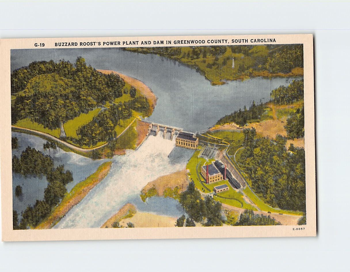 Postcard Buzzard Roost’s Power Plant & Dam Greenwood County South Carolina USA