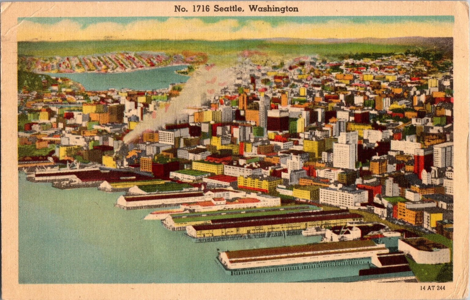 No 1716 Seattle Washington Topographical Postcard Vintage Scenic Harbor