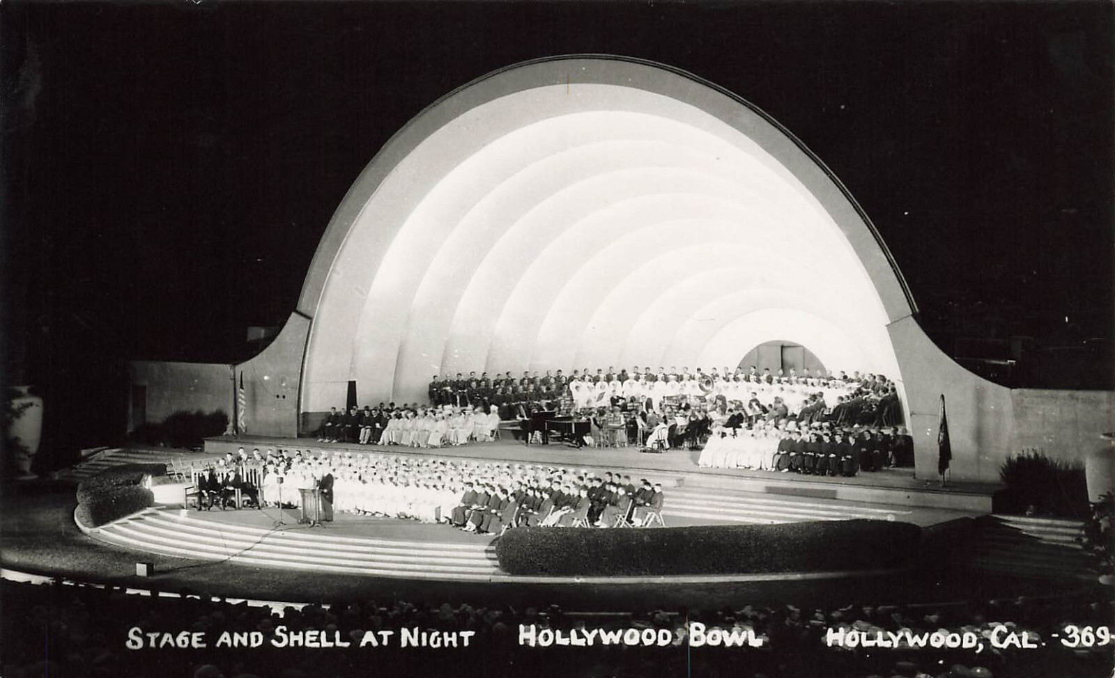 HOLLYWOOD BOWL AT NIGHT REAL PHOTO POSTCARD HOLLYWOOD CA CALIFORNIA 1950s RPPC