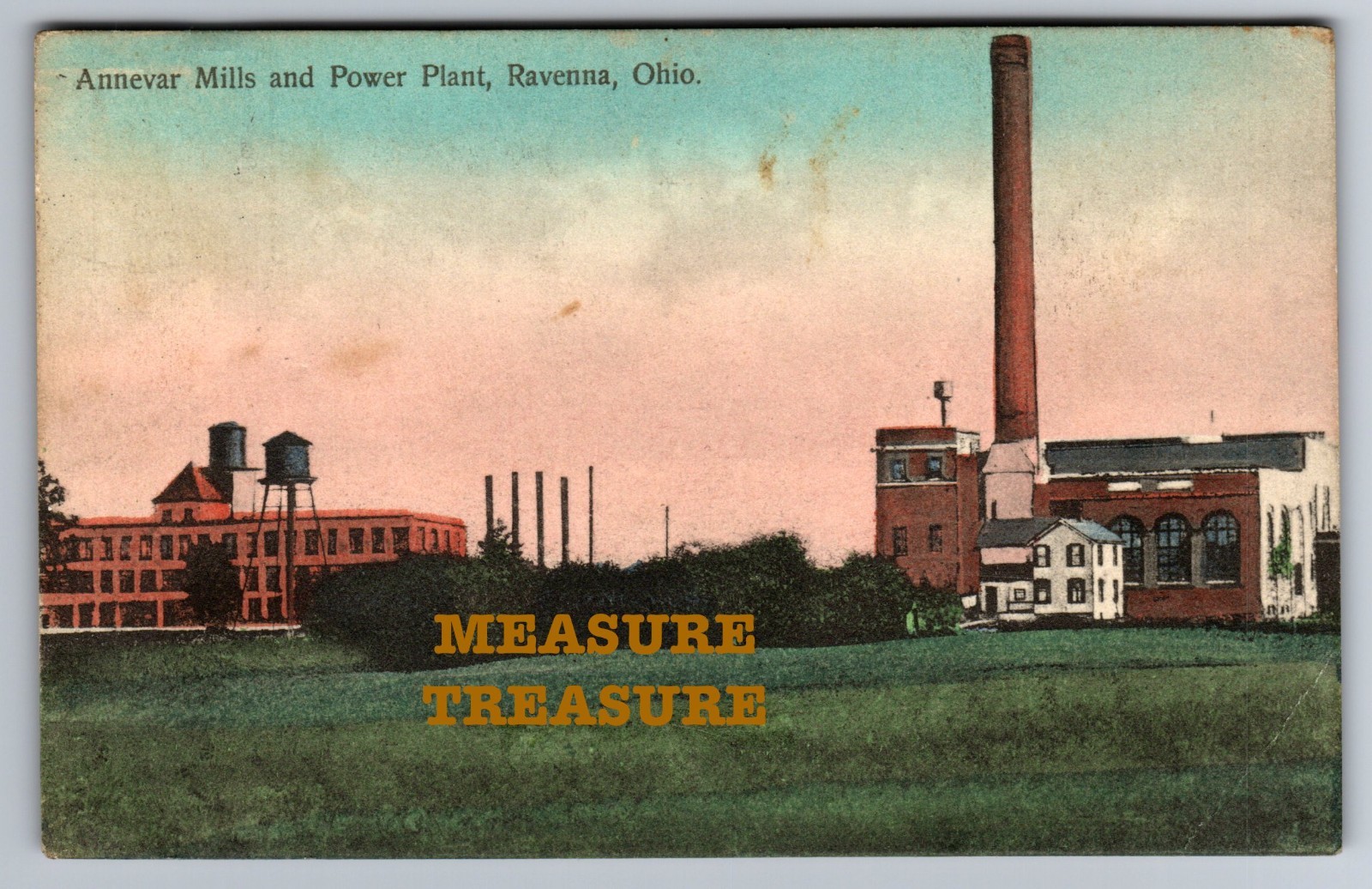 C.1910 RAVENNA, OHIO ANNEVAR MILLS AND POWER PLANT WATER TOWERS Postcard P94