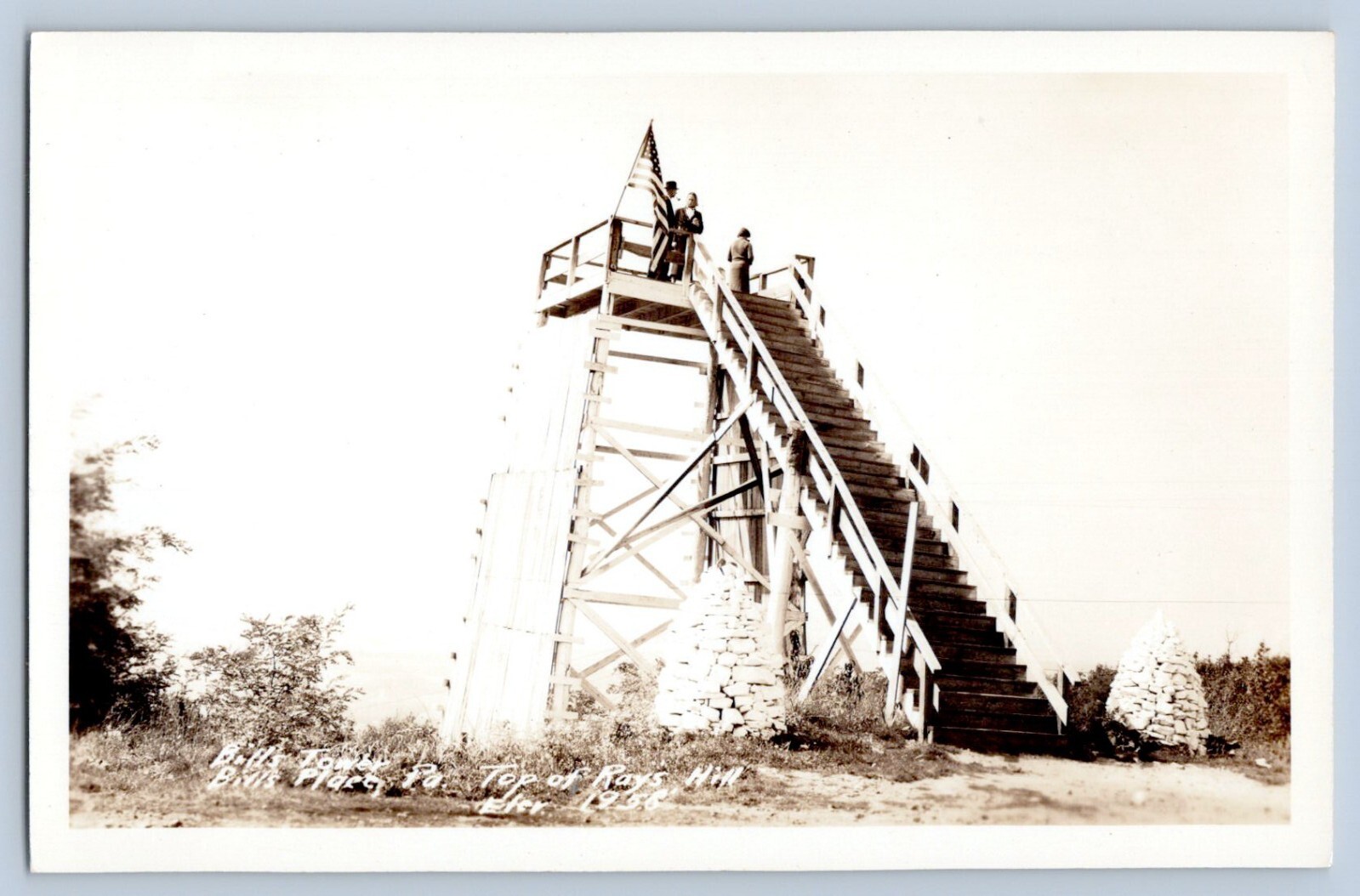 Bill’s Place Pennsylvania Bill’s Tower US Flag Real Photo Postcard RPPC 1930-50