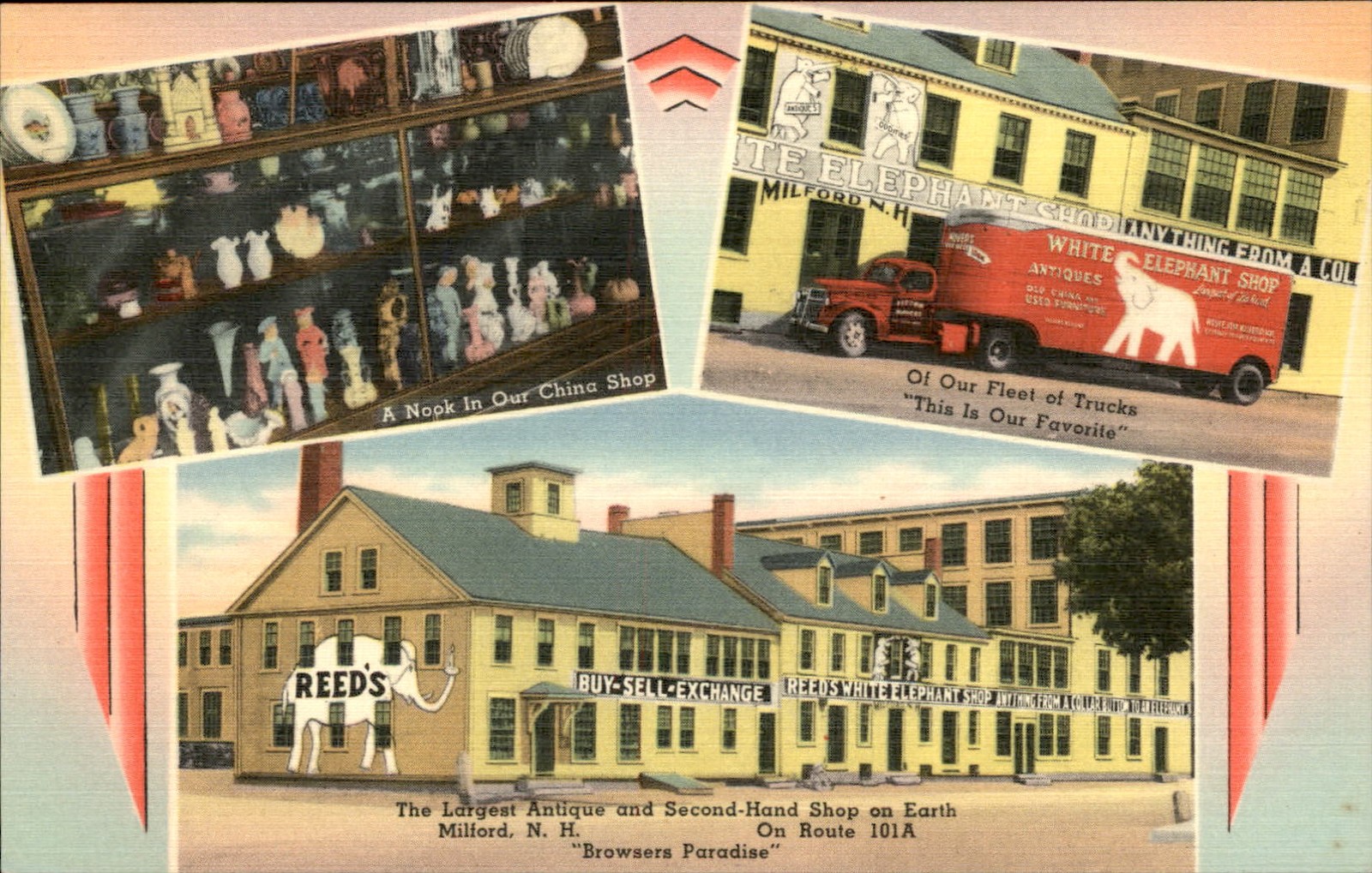 Milford NH Antique Shop Tichnor Brothers c1950s-60s Vintage Postcard