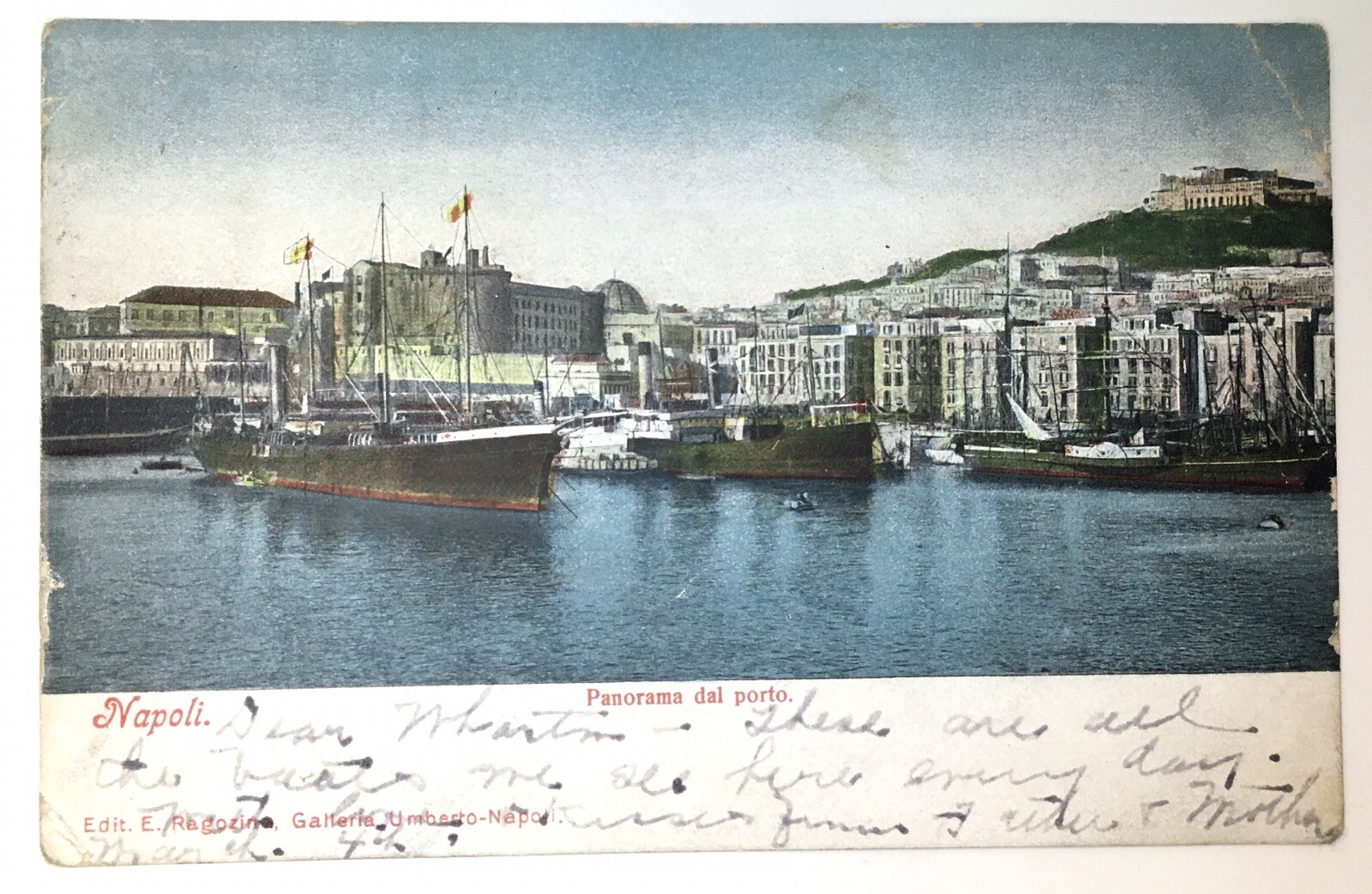Postcard Napoli Italy Panoramic View of Sea Port Boats Ships Architecture