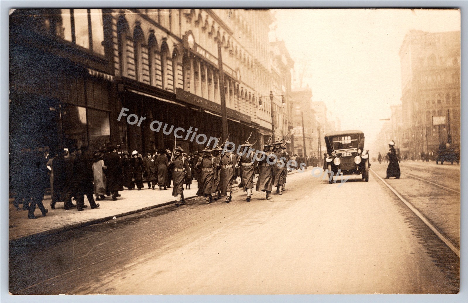 Buffalo NY: RPPC 1913 Street Car Workers Strike Vtg New York Real Photo Postcard