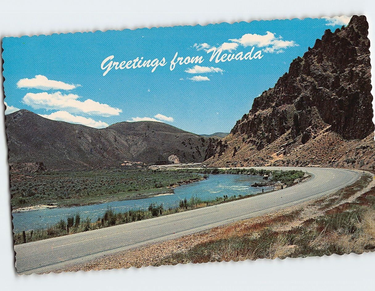 Postcard U.S. Highway 40 crossing Nevada, Greetings from Nevada