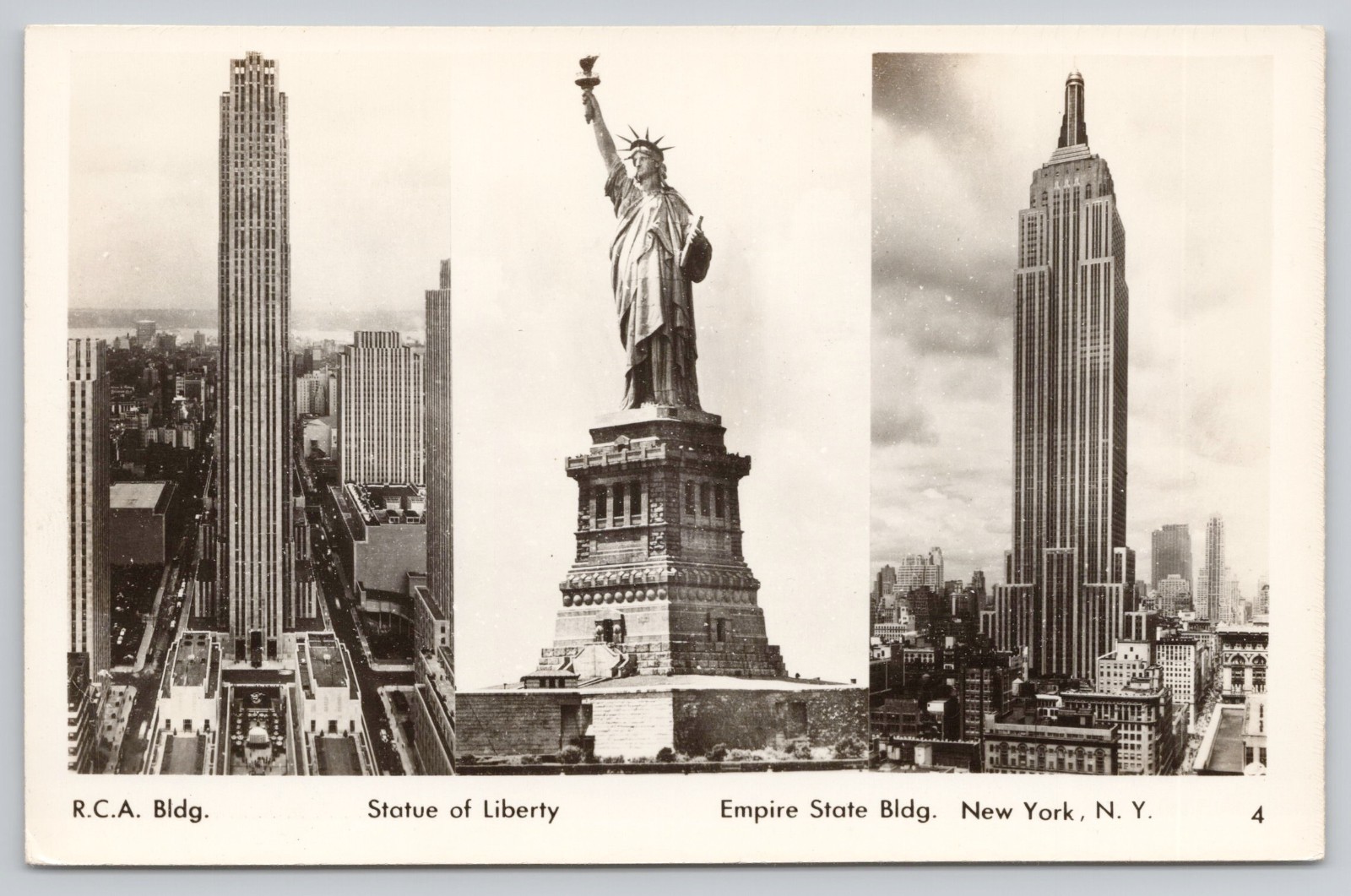 RPPC Multiview of New York City RCA & Empire State Building, Statue of Liberty