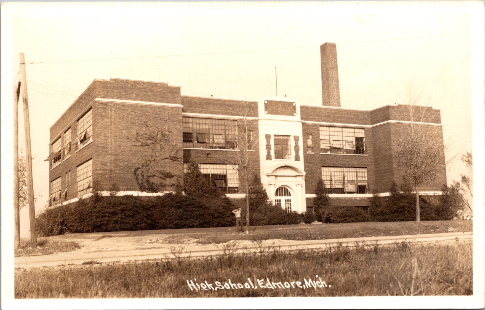 RPPC Edmore Michigan High School Building Real Photo Postcard