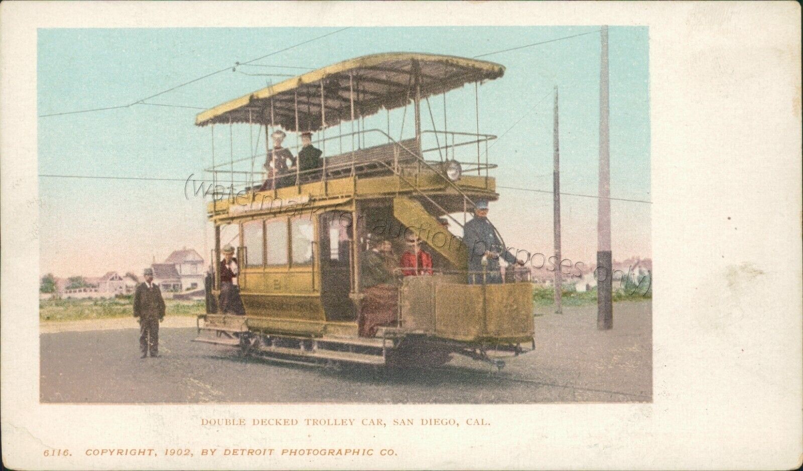 San Diego, CA – Double Decker Trolley Car – Vintage California Postcard Detroit