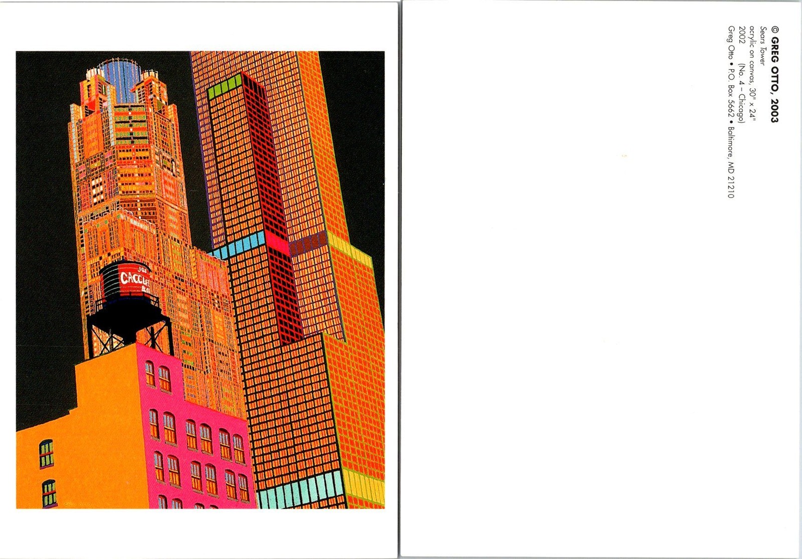 Greg Otto Postcard 2003 City Skyscraper Pop Art Colorful Unposted Collectible