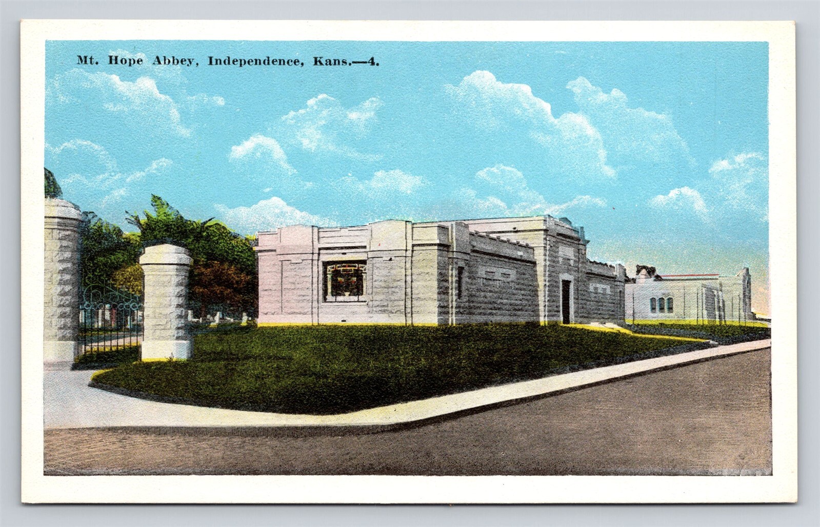 Independence Kansas Mount Mt. Hope Abbey Vtg KS Postcard View Unused