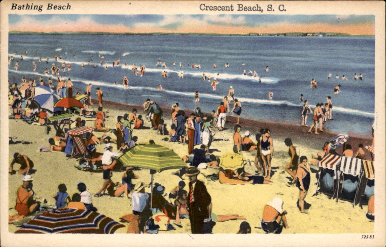 Crescent Beach SC Bathing Beach Tichnor Bros., Inc. c1920s-30s Vintage Postcard