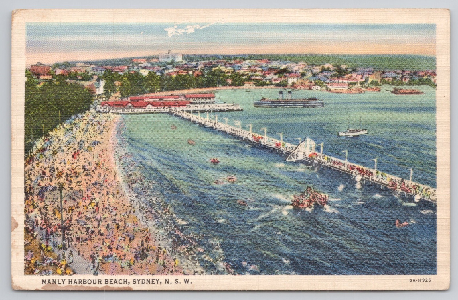 Manly Harbour Beach Sydney New South Wales NSW Australia Vintage Postcard