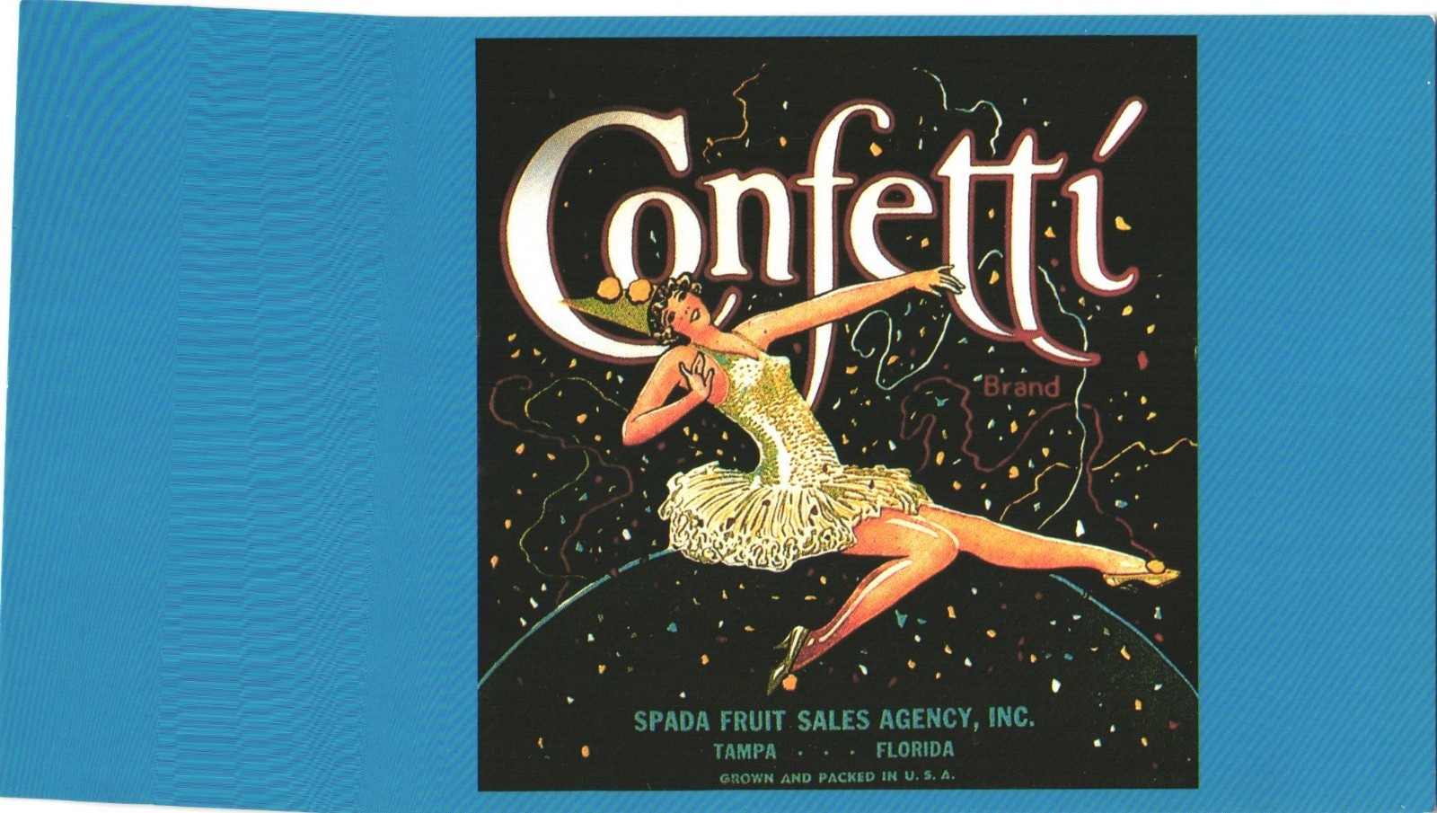 Tampa FL Confetti Brand Fruit Crate Label Art Reprint Postcard 1989 Unused