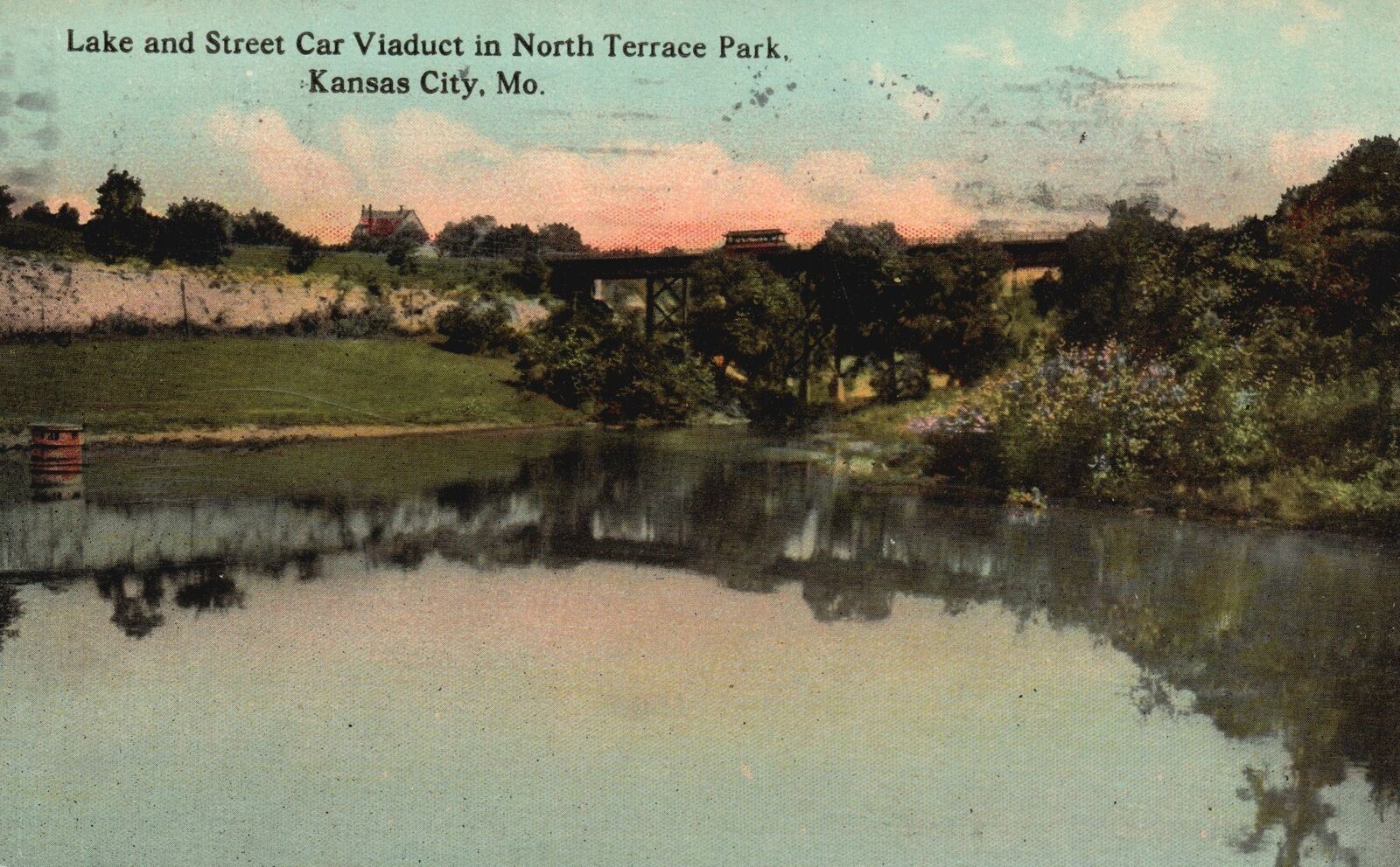 Vintage Postcard 1913 Lake & Street Car Viaduct in North Terrace Park Kansas MO