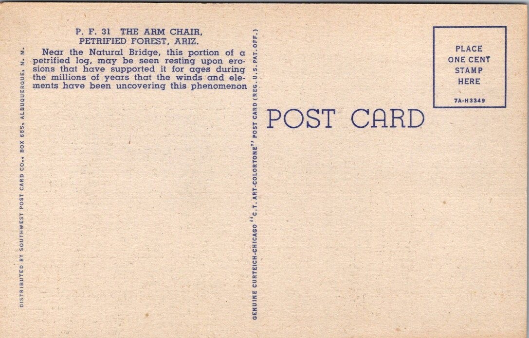 Holbrook AZ The Arm Chair 1930s Scenic View Linen Postcard