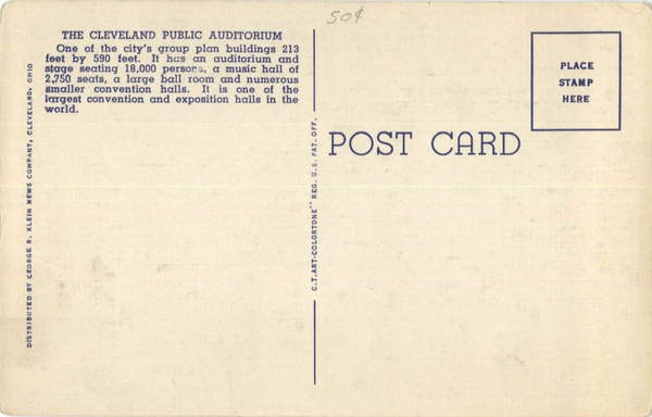Cleveland, Ohio OH Interior of the Cleveland Public Auditorium Linen Postcard