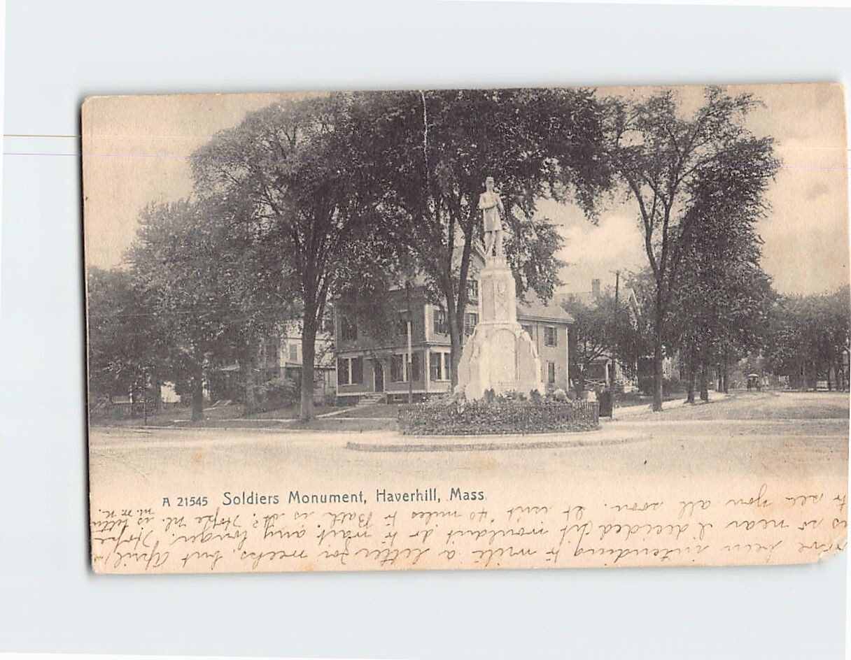 Postcard Soldiers Monument Haverhill Massachusetts