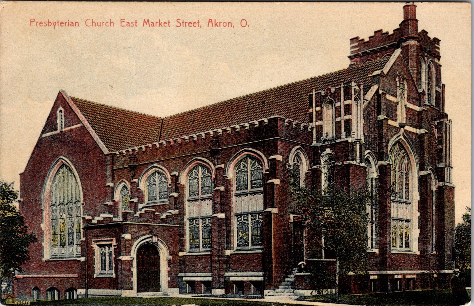 Presbyterian Church East Market Street Akron Ohio OH Postcard Vintage No. 1005